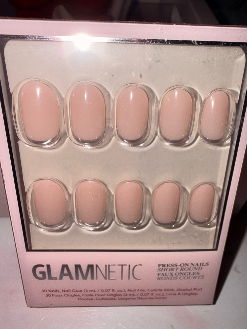 Glamnetic “Silver Belle” Press-On Nails in Nude Pink - 30 Short Round